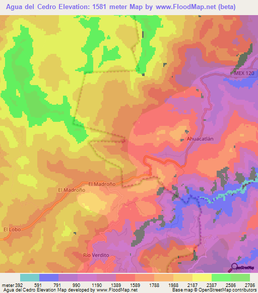 Agua del Cedro,Mexico Elevation Map