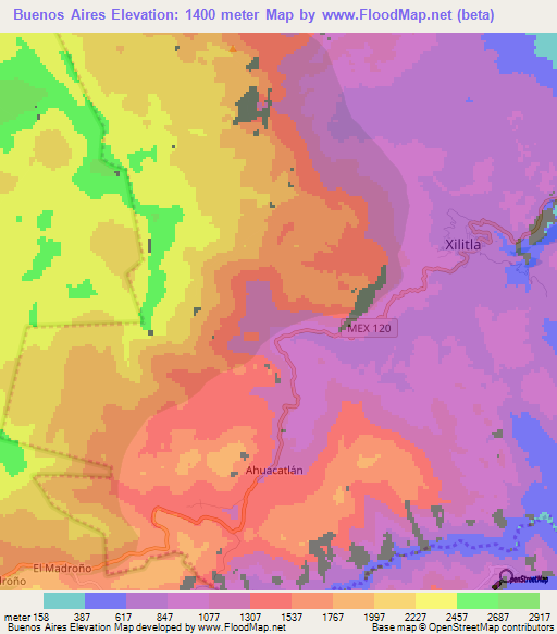 Buenos Aires,Mexico Elevation Map