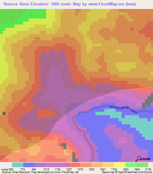 Buenos Aires,Mexico Elevation Map