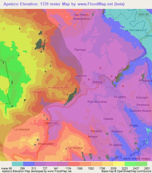 Apetzco,Mexico Elevation Map