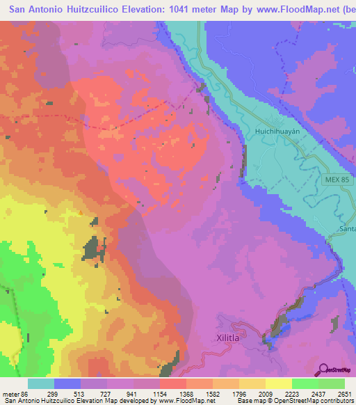 San Antonio Huitzcuilico,Mexico Elevation Map