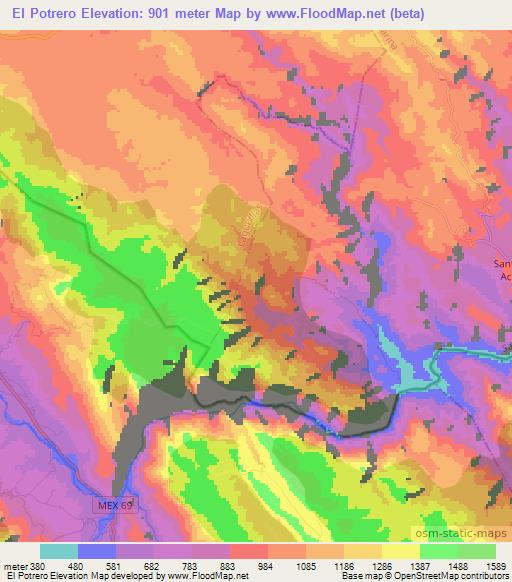 El Potrero,Mexico Elevation Map