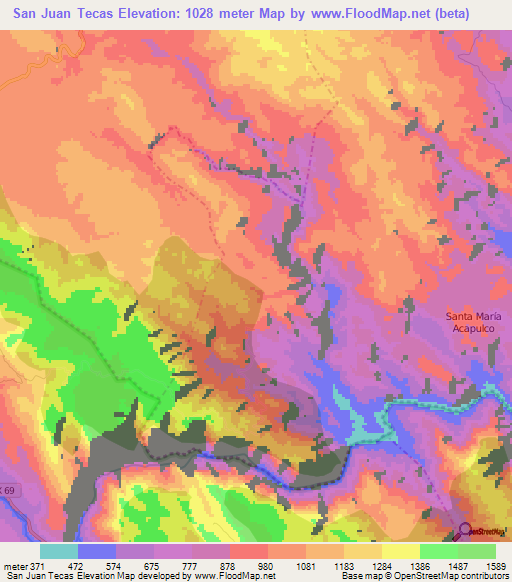 San Juan Tecas,Mexico Elevation Map