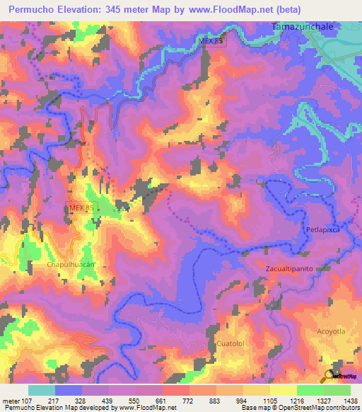 Permucho,Mexico Elevation Map