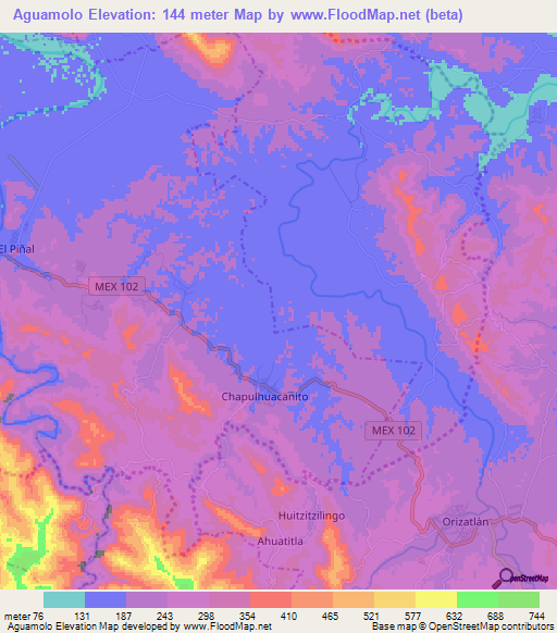 Aguamolo,Mexico Elevation Map