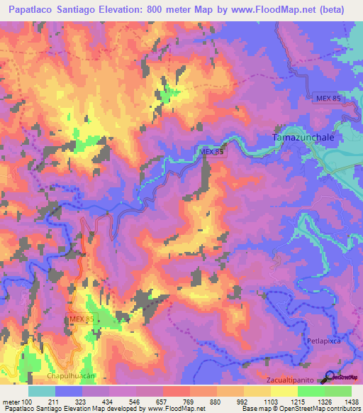 Papatlaco Santiago,Mexico Elevation Map