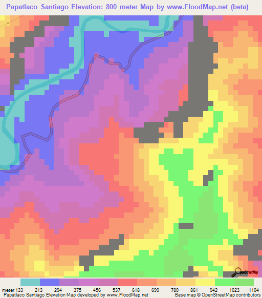 Papatlaco Santiago,Mexico Elevation Map