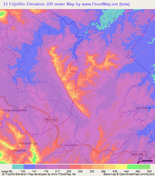 El Frijolillo,Mexico Elevation Map