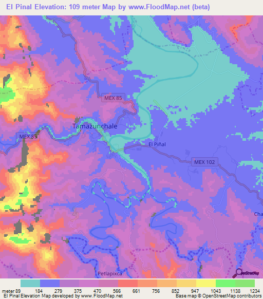 El Pinal,Mexico Elevation Map