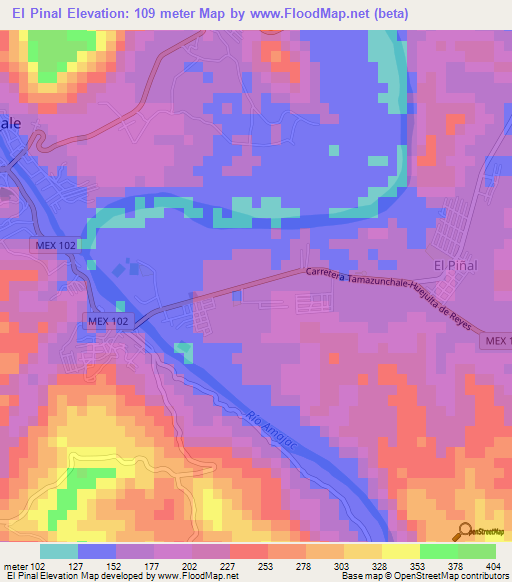 El Pinal,Mexico Elevation Map