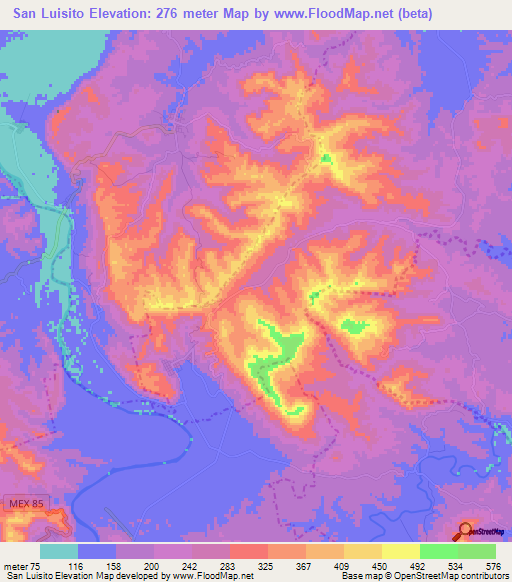 San Luisito,Mexico Elevation Map