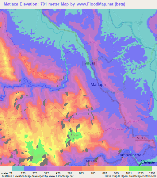 Matlaca,Mexico Elevation Map