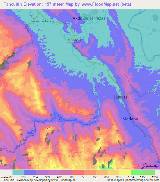 Tancuitin,Mexico Elevation Map