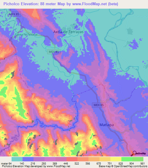 Picholco,Mexico Elevation Map