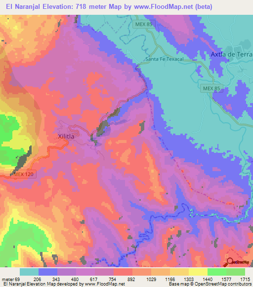 El Naranjal,Mexico Elevation Map