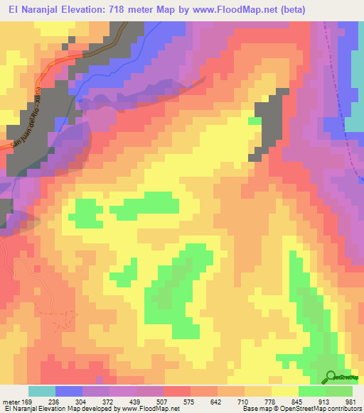 El Naranjal,Mexico Elevation Map