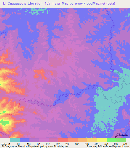 El Cuaguayote,Mexico Elevation Map