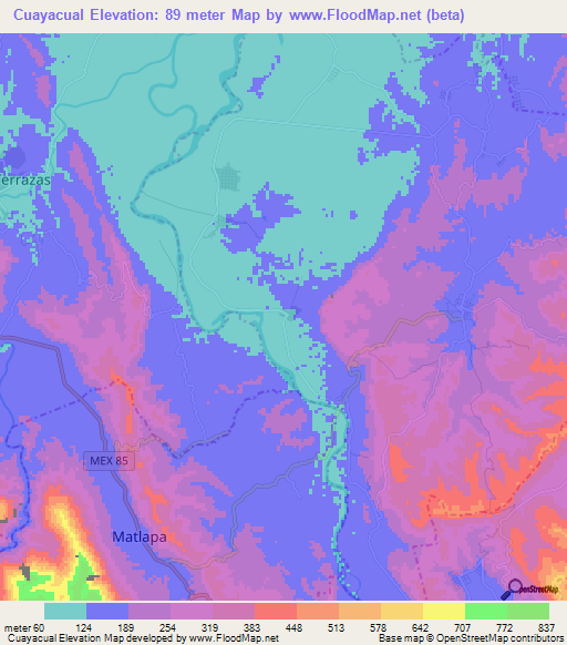 Cuayacual,Mexico Elevation Map