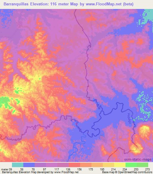 Barranquillas,Mexico Elevation Map