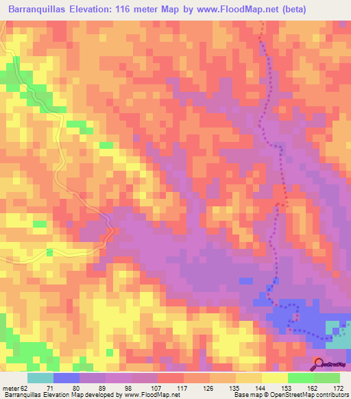 Barranquillas,Mexico Elevation Map