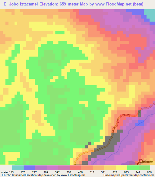 El Jobo Iztacamel,Mexico Elevation Map