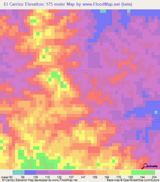 El Carrizo,Mexico Elevation Map