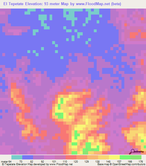 El Tepetate,Mexico Elevation Map