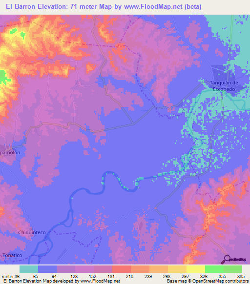 El Barron,Mexico Elevation Map