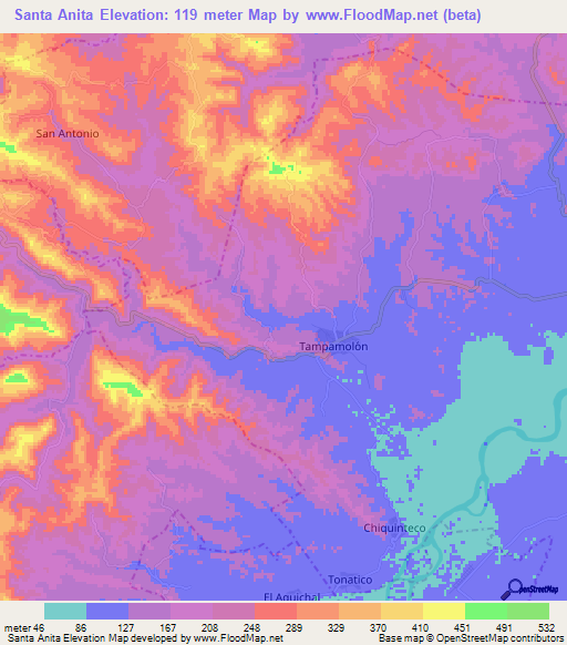 Santa Anita,Mexico Elevation Map