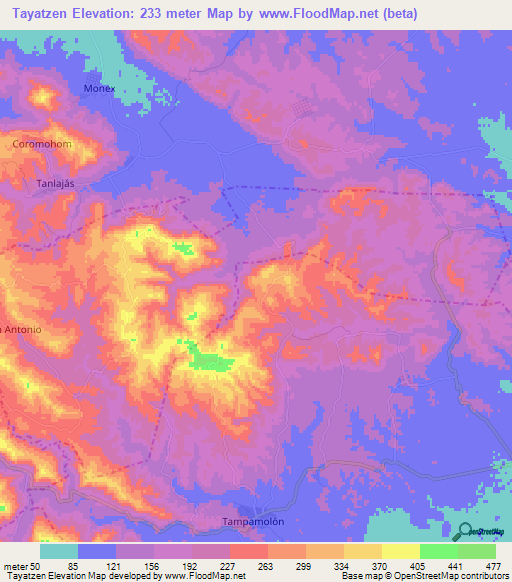 Tayatzen,Mexico Elevation Map