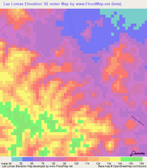 Las Lomas,Mexico Elevation Map