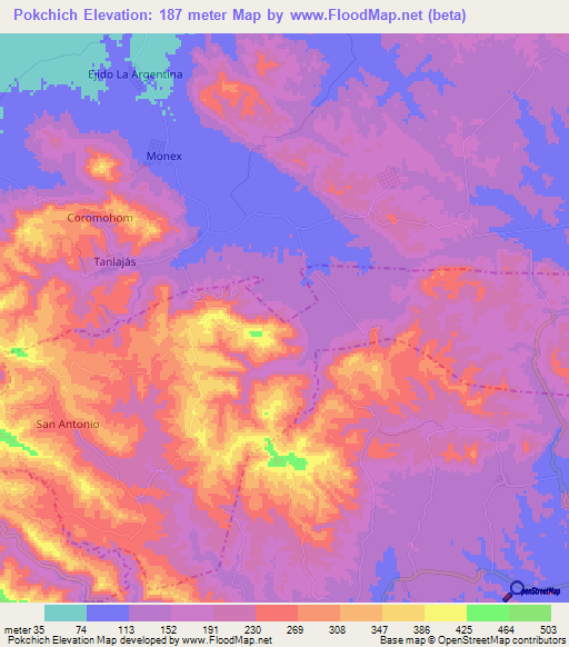 Pokchich,Mexico Elevation Map