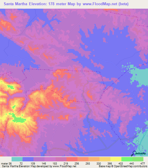 Santa Martha,Mexico Elevation Map