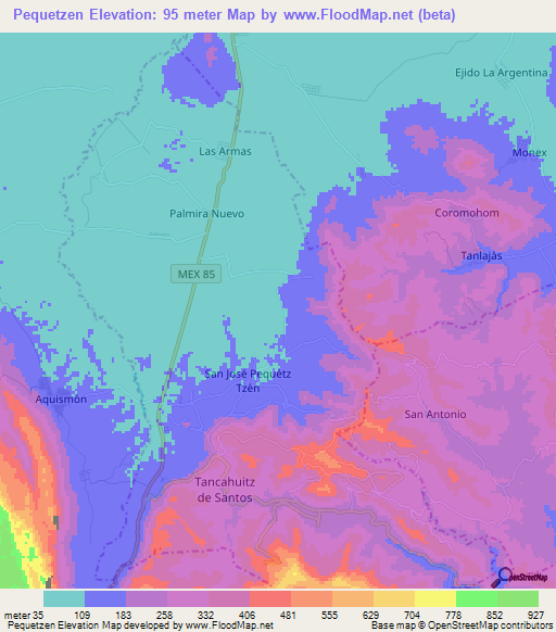 Pequetzen,Mexico Elevation Map