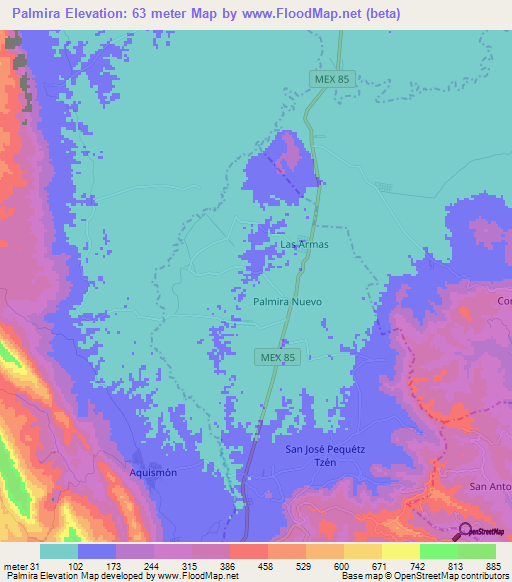 Palmira,Mexico Elevation Map