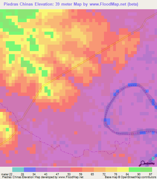 Piedras Chinas,Mexico Elevation Map