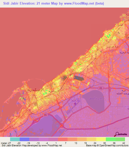 Sidi Jabir,Egypt Elevation Map