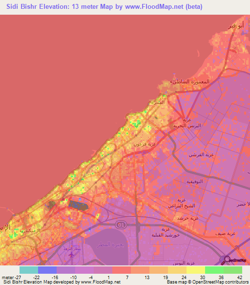 Sidi Bishr,Egypt Elevation Map