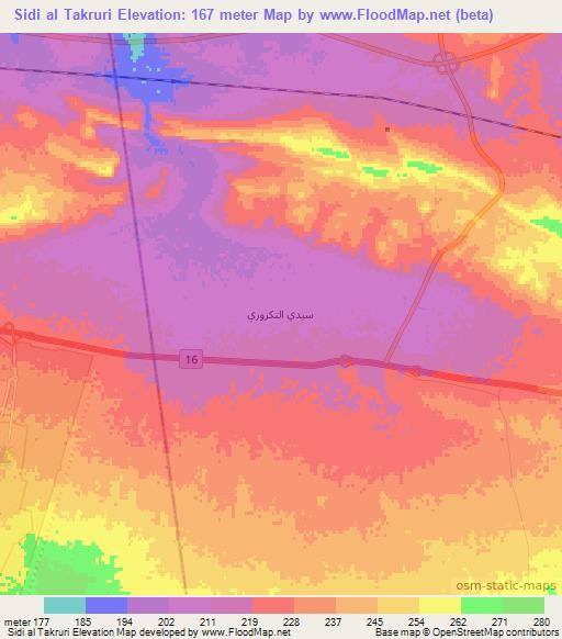 Sidi al Takruri,Egypt Elevation Map