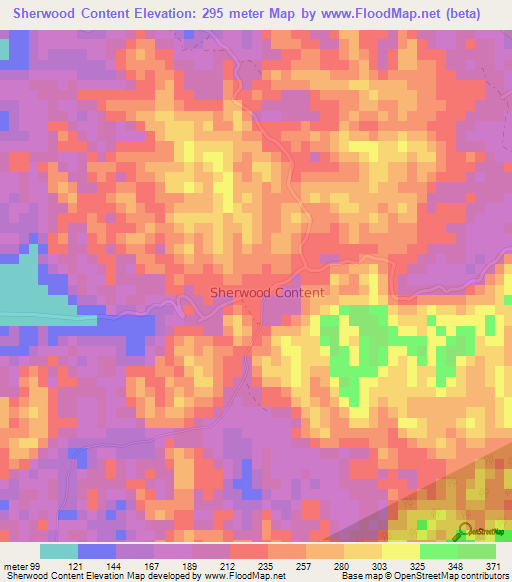 Sherwood Content,Jamaica Elevation Map