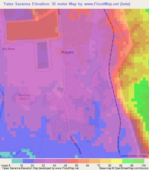 Yates Savanna,Jamaica Elevation Map