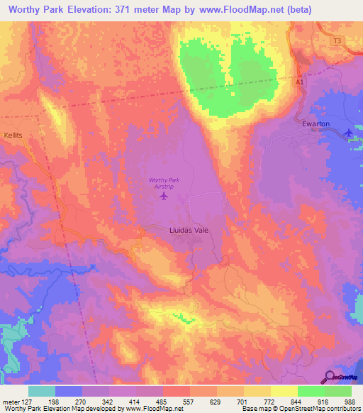 Worthy Park,Jamaica Elevation Map