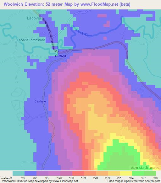 Woolwich,Jamaica Elevation Map