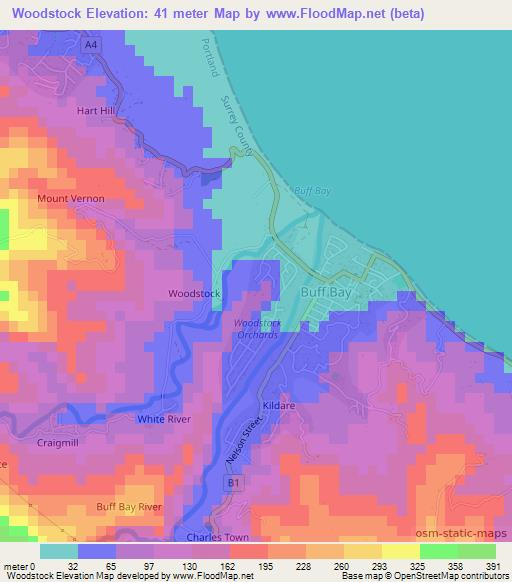 Woodstock,Jamaica Elevation Map