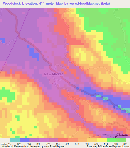 Woodstock,Jamaica Elevation Map