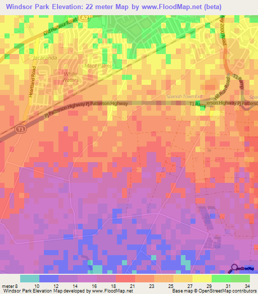 Windsor Park,Jamaica Elevation Map