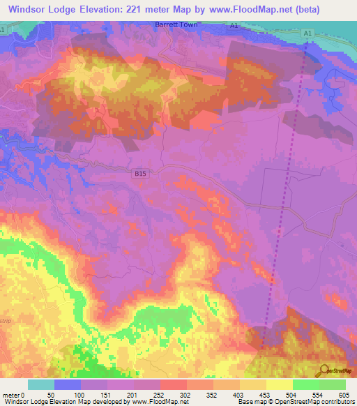 Windsor Lodge,Jamaica Elevation Map