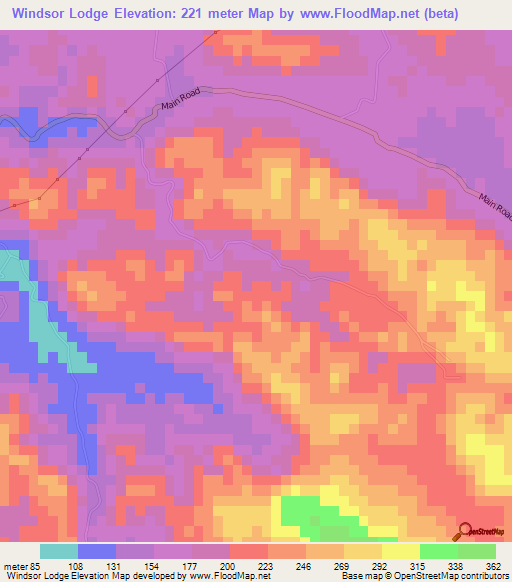 Windsor Lodge,Jamaica Elevation Map