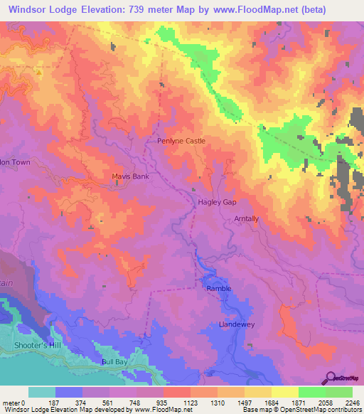 Windsor Lodge,Jamaica Elevation Map