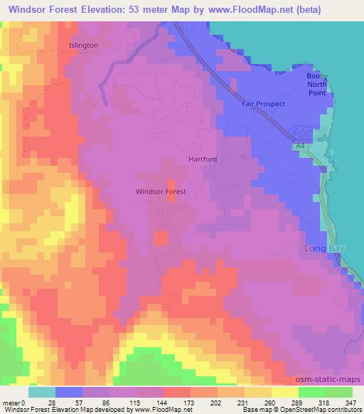 Windsor Forest,Jamaica Elevation Map